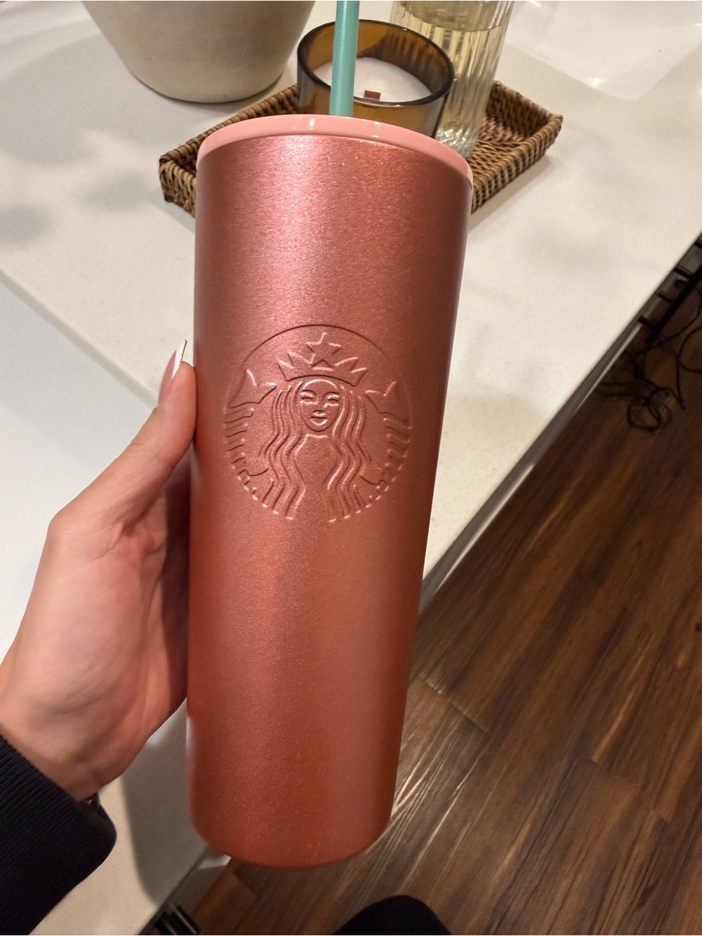 Starbucks Pink Glitter Stainless Steel Tumbler with Straw